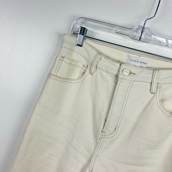 Risen Ivory Cream White Jeans High Rise Rae Hem Slit Straight Jeans Size 13 - Picture 2 of 9